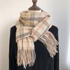 Cachecol feminino cashmere xadrez coreano japonês outono inverno novo quente cor contrastante franja cachecol longo atacado