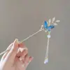 Grampo de Cabelo Borboleta com Strass Novo Estilo Chinês Grampo da Dinastia Han Joias de Estilo Antigo Moda Feminina Grampo de Cabelo com Franja Super Fada Acessórios de Cabelo