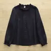 Venta directa del fabricante: Camisa de Mujer Manga Larga con Cuello de Encaje Fruncido Estilo Japonés, Gasa de Algodón de Doble Capa, Blusa Artística de Corte Amplio para Mujer