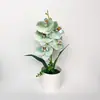 Maceta nueva baja y redonda con 5 orquídeas Phalaenopsis, decoración de escritorio para balcón de casa, planta en maceta decorativa de flores artificiales para decoración del hogar