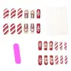 Estilo de venta caliente de comercio exterior 24 piezas arte de uñas copo de nieve navideño hombre de jengibre casa de dulces rayas uñas cuadradas de longitud media ponibles venta al por mayor