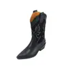 Botas vaqueras puntiagudas con bordado y combinación de colores nuevos Otoño e Invierno 2024, Botines de tacón grueso y medio, estilo británico, con boca en V para mujer