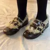 Zapatos Mary Jane de cuero suave estilo francés con doble tira para mujer, con punta poco profunda, forro de lana de cordero para abrigar y suela plana, adecuados para usar al aire libre.