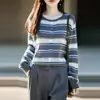 Cárdigan de Punto Rayado para Mujer 2026 Otoño/Invierno Nuevo Lana Fina Cuello Redondo Manga Larga Bloque de Color Holgado