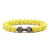 Novo bracelete hexagonal turquesa fosco com contas, pulseira de contas de halteres da moda, corda elástica, pulseira de liga metálica de vários tamanhos