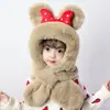 Gorro con Bufanda Integrada de Dibujos Animados para Niños, Protección para los Oídos, para Niños y Niñas, Felpa Gruesa Caliente, Cortavientos, Peluche, Gorro para Bebé