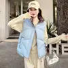 Moda Feminina Nova Outono/Inverno 2026 Versátil Emagrecedor Curto Gola Alta Bloco de Cores Xadrez Colete de Algodão Versátil Jaqueta de Algodão