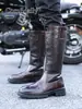 Botas de Equitação Estilo Britânico Couro Genuíno Botas Longas Inverno Casual Tendência Doc Martens Botas Longas de Couro Masculinas Botas Equestres