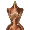 Cadena para el Cuerpo AYJ Estilo Sujetador con Perlas de Cristal de Alto Brillo, Cadena de Aleación y Borlas Multicapa, Cadena para el Pecho Sexy de Chica con Cuello Halter