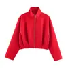 Estilo Europeo Comercio Exterior Otoño/Invierno Nueva Ropa para Mujer Color Sólido Simple Cuello Alto Piloto Manga Larga Cremallera Chaqueta Corta Abrigo