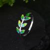 Anillo de Rama de Olivo con Chapado Zhen Rong Wish 925 para Mujer Apertura Hojas Frescas Gota de Pegamento Anillo de Hojas Jóvenes Joyería Simple de Plata