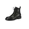 Botines Martin Básicos de Piel de Oveja Entera Texturizada para Combinar con Todo Invierno 2024 Gruesos de Tacón Bajo Punta Redonda para Combinar con Todo de Cuero Genuino con Cordones hasta el Tobillo para Mujer