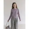 Toma real, precio real: Camiseta de manga larga de otoño para mujer, corte holgado, color liso, capa base, adelgazante, cuello redondo