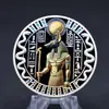 Moeda Comemorativa do Anúbis Egípcio Antigo, Medalha Comemorativa UV em Relevo Dupla Face com Pirâmide e Escaravelho, Mitologia Egípcia Dourado