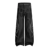 Jeans de mezclilla cruda negra bordados estilo retro americano para hombre y mujer, nuevo estilo de otoño, corte holgado con diseño de bolsillo inverso y dobladillo curvo