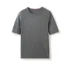 Top de punto acanalado liso de seda y lyocell, nuevo para primavera/verano, ligero, de cuello redondo y manga corta para mujer