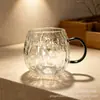 Taza de vidrio martillado de alto borosilicato con asa, adecuada para preparar té, taza de vidrio resistente al calor para uso doméstico, taza de agua, taza de té y taza para invitados para la sala de estar