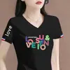 Liquidación Basura Comercio Exterior Cola Única Camiseta de Manga Corta para Mujer Holgada Talla Grande Cuello en V Manga Media Camisa Moderna Elegante