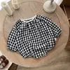 INS Roupa de Coelhinho de Algodão Macio com Estampa Xadrez para Bebês na Primavera e Outono, Manga Longa, Solta, para Meninos e Meninas, Macacão de Escalada com Gola Redonda e Botão