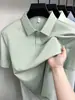 Camisa polo de camuflaje texturizada arrugada de lujo ligero para hombre, transpirable y cómoda, adecuada para profesionales de negocios jóvenes y de mediana edad, top tipo camiseta de manga corta 3