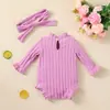 Ventas Directas de Fábrica Ropa Infantil Transfronteriza Mono de Manga Larga Otoño e Invierno para Bebés Niñas, Body de Canalé, Diadema para Bebé