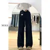 Jeans de Perna Larga Azul Escuro Feminino Verão Novo Plus Size Menina Cheinha Corpo Pera Solto Emagrecimento Cintura Alta Calça Reta