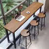 Mesa de Bar de Madeira Maciça para Varanda de Casa Mesa Estreita de Apoio na Parede Mesa Longa Comercial Conjunto de Mesa e Banqueta Alta para Loja de Chá