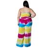 Conjunto de dos piezas de Amazon para mujer, moda europea y americana, estampado tie-dye, cruzado en el pecho, sin espalda, sexy, talla grande, 2022