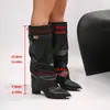 Botas transfronterizas para mujer con punta fina, caña ancha, hebilla metálica recta, botas de longitud media, talla grande, tacón grueso, botas para pantalón, deseo de botas para mujer