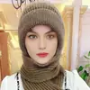Gorro de Lana Tejido Cálido para Otoño e Invierno para Mujer, Gorro con Protección para los Oídos para Mamá Ciclista, Gorro Integrado con Bufanda, A Prueba de Frío