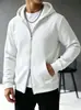 Moletom Cardigan com Capuz e Zíper Duplo Masculino, Jaqueta Grossa Solta com Forro de Fleece Outono e Inverno, Moletom Esportivo Casual Plus Size