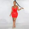 X5653 Aliexpress Amazon Wish Moda Sexy Sin Tirantes Malla con Pedrería Transparente Vestido Midi