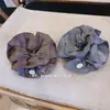 Elástico de Cabelo Plissado de Tecido Dupla Camada Flor de Castanha Retrô Coreano de Alta Qualidade Cabeça Esférica Mostrando Menos Volume de Cabelo Corda para Rabo de Cavalo Baixo