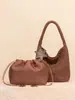 Bolsa Tote de Palha para Mulheres, Novo Estilo Vintage, Bolsa Saco de Camurça de Grande Capacidade, Bolsa de Ombro, Bolsa de Braço