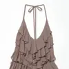 Venda Quente Internacional AliExpress Novidades da Primavera 2026 Vestido Casual Feminino com Gola Halter e Camadas Decote V 7521317