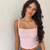 Lazo de Encaje Color Sólido Base Elástica Combinable Tirante de Hombro Verano Top Corto de Mujer
