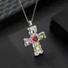 Colar de Suéter Cruz da Moda para Homens e Mulheres Estilo Ins Zircônia Nicho Pingente de Cruz Colar Zircônia Corrente Clavicular
