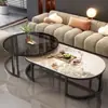 Mesa de centro de ardósia para sala de estar, adequada para apartamentos pequenos, novo modelo 2025, luxo leve, toque de alta qualidade, mesa de centro oval combinada moderna minimalista