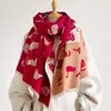 Bufanda jacquard de gatito de dibujos animados dulce para mujer, bufanda exterior gruesa de imitación cachemir de doble cara para otoño, calentador de cuello, venta al por mayor