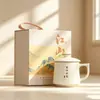 Taza de Cerámica Huang Ru Kiln con Tapa Estilo Chino Taza de Oficina Paisaje Caja de Regalo Set Souvenir de Festival Logo Personalizado