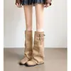 Bota plissada novo estilo 2026 para mulheres, botas longas que aumentam a altura, emagrecimento e realce de altura, botas de cavaleiro, botas com salto plataforma para mulheres