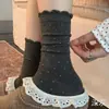 Meias grossas brancas para mulheres, estilo primavera e outono, meias de algodão puro até a panturrilha, estilo coreano ins, meias longas com bolinhas de renda, combinar com Birkenstocks