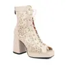 Botas de malla de punta abierta para primavera 2023 botas con agujeros sandalias de cordones en la parte delantera sandalias de tacón alto tallas grandes 40-47 zapatos de comercio exterior