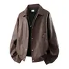Chaqueta de Cuero Retro con Cuello de Solapa para Hombre, Chaqueta Corta Holgada de Motociclista, Nueva Tendencia Versátil de Primavera y Otoño, Abrigo Negro Marrón