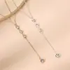 Joia Europeia e Americana Transfronteiriça Moda Geométrica em Y Corrente de Clavícula com Strass para Mulheres Versátil Simples Colar com Franja de Strass