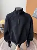 Sudadera con Costura de Hilo Gris Media Cremallera Hombre Otoño Corte Limpio Retro Americano Cuello Alto Grueso Chaqueta Deportiva