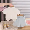 Roupas Infantis para Meninas, Verão 2026 Novo Elegante Manga Curta Xadrez Sorvete Calça de Renda Fofa Conjunto de Duas Peças