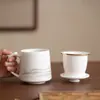 Taza de té de porcelana blanca, taza de maestro de cerámica con tapa, taza de oficina con filtro, taza de oficina para separación de té y agua, jade de grasa de cordero