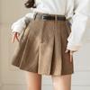 Saia Curta de Veludo Cotelê Cáqui para Mulheres, Roupa de Outono e Inverno de Cintura Alta Estilo Europeu Calças Culotte, Saia Casual Plissada em Linha A Melard