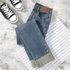 Calça jeans de tubo para mulheres 2024 primavera tendência novo pequeno cropped cintura alta babado estreito reto